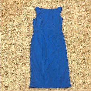 Banana Republic Blue Sheath Midi Dress Square Neck Sleeveless with back cut outs